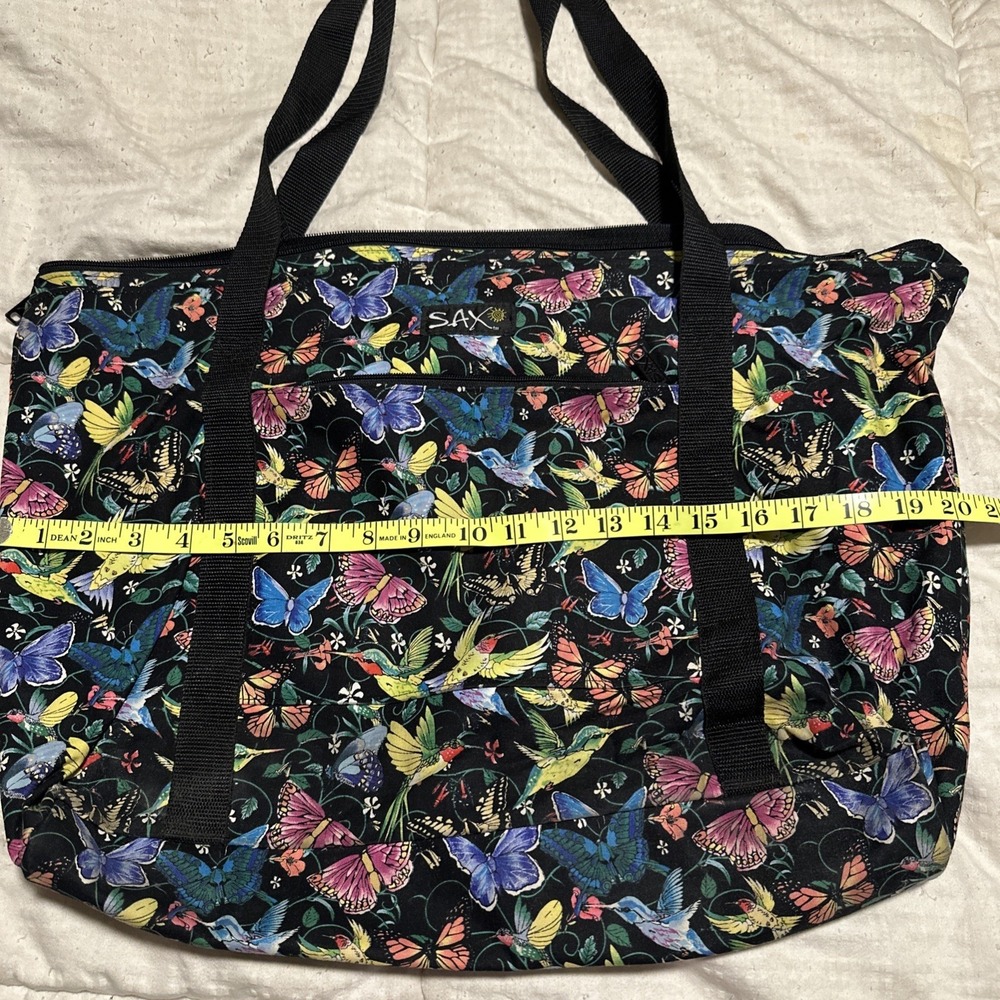 Sax Butterfly Weekender Tote Bag Zipper Close Front Pocket Large Black Shoulder